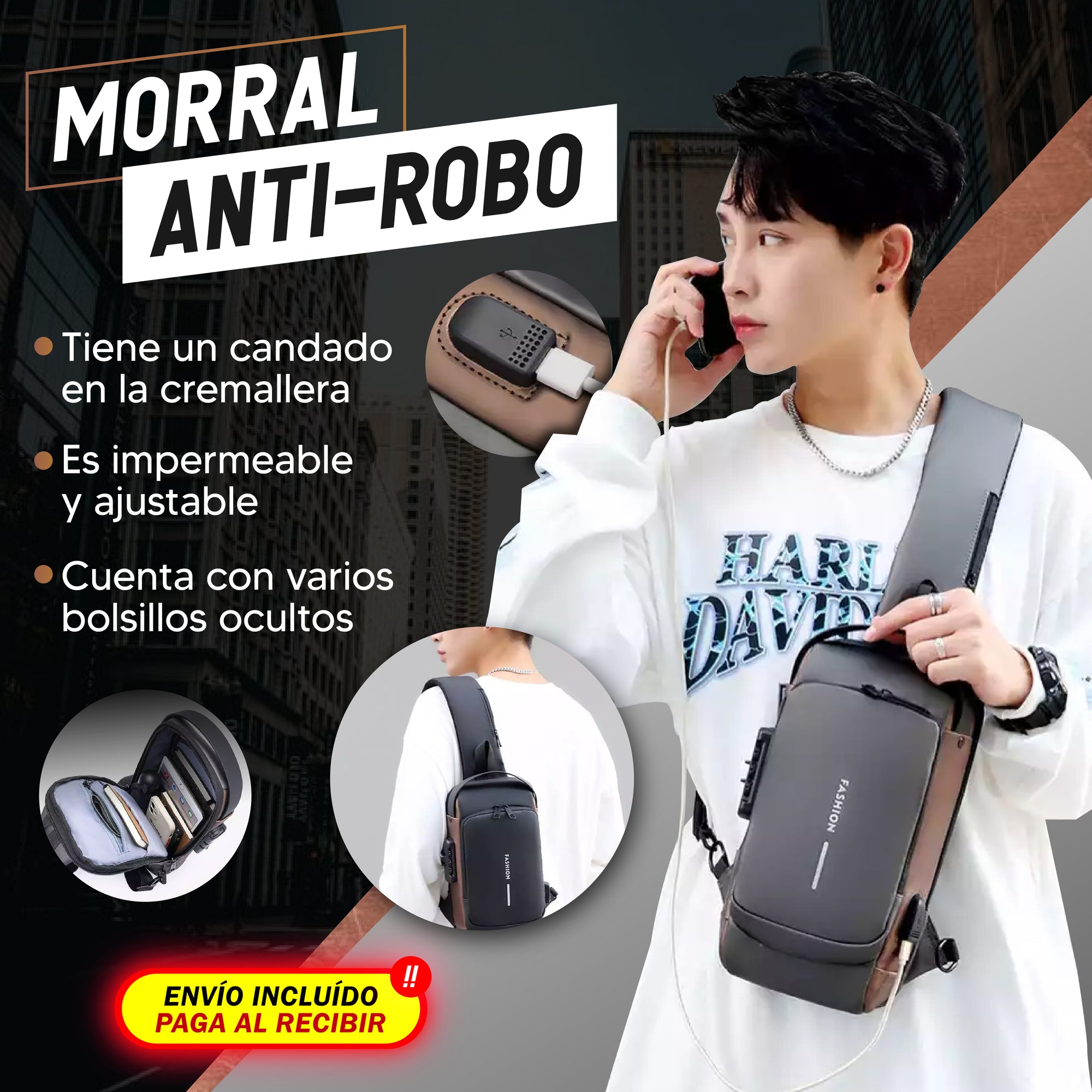 [PROMOCIÓN DE ANIVERSARIO]  Mochila Antirobo Cruzada Con Puerto USB - SafeBag 🎁