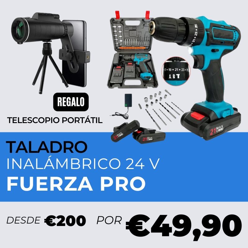 Combo Taladro Inalámbrico 24V (27 Piezas + 2 Baterías + Estuche) + Telescopio Portátil 500x Estrella de regalo [PROMOCIÓN DE ANIVERSARIO] 🎁